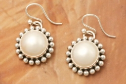 Genuine Mabe Pearls Sterling Silver Rising Sun Earrings by Navajo Artist Artie Yellowhorse